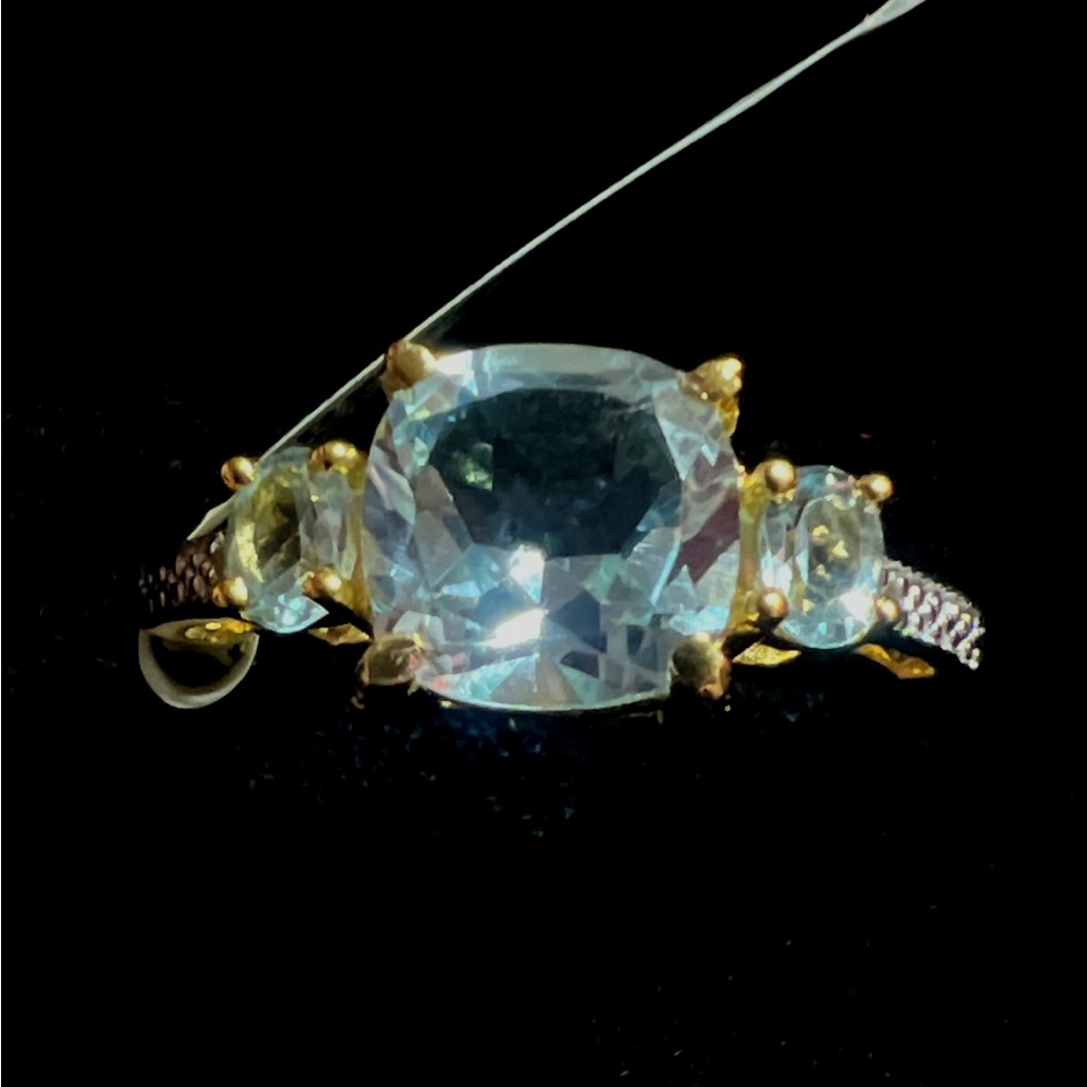 Sterling Silver Gold plated light blue Topaz Ring 7